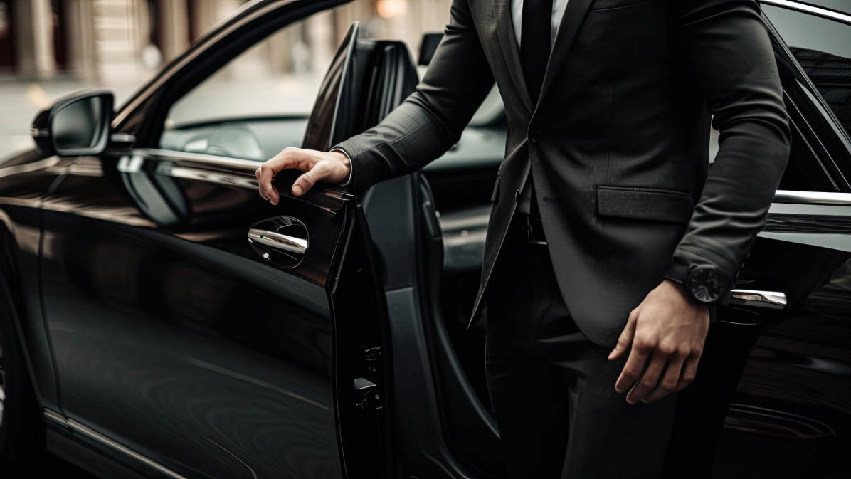 Luxury limo service in Woburn MA with chauffeur ready for airport or special event travel